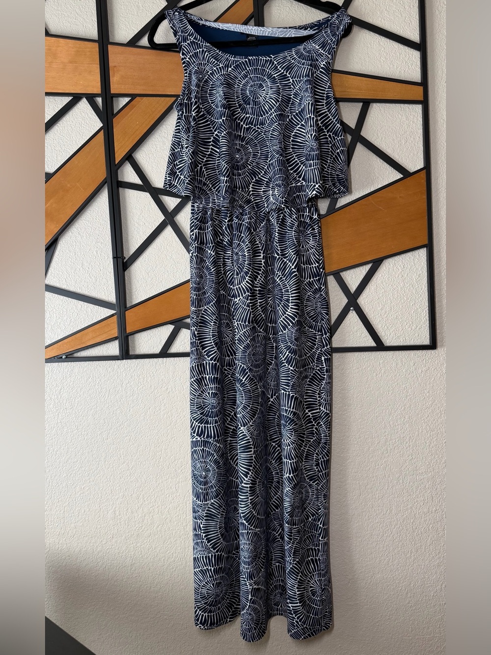 Robert Louis Navy and White Geometric Maxi Dress